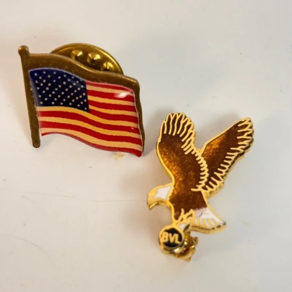 Vintage American Flag Eagle Pin Set Red White Blue Patriotic Americana BVL SEO